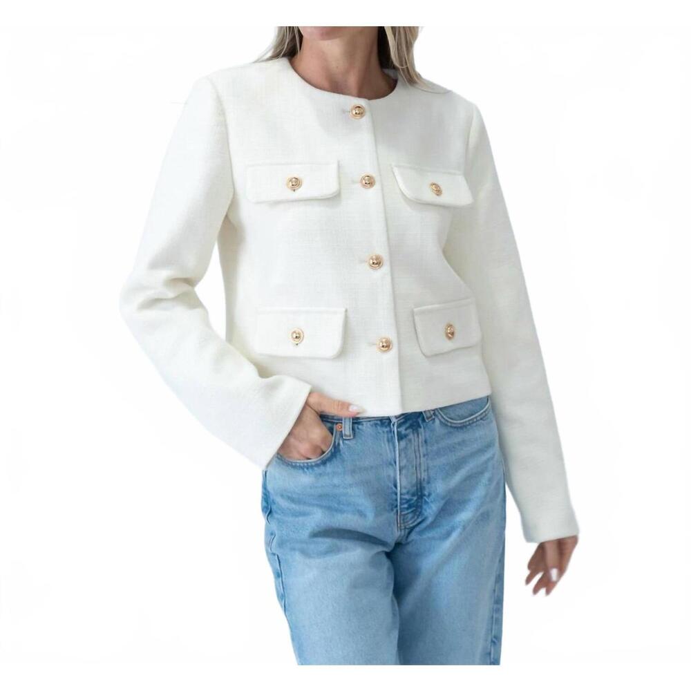 NEW SAGE & CLARE women's blakey round neck blazer in white